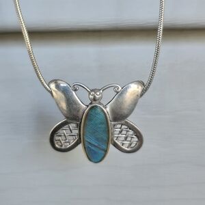 BOSCO Sterling Silver Butterfly Pendant With Menelaus blue morpho Wing
